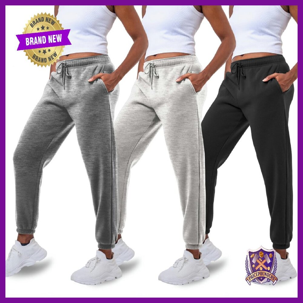 Fleece Joggers 3 Pack Women's Sweatpants Elastic Cuff Comfort Fit